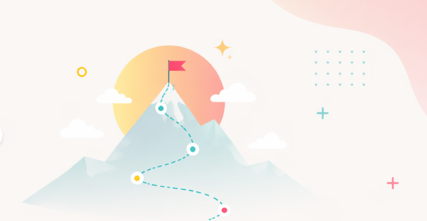 Mountain peak with flag illustrating vision